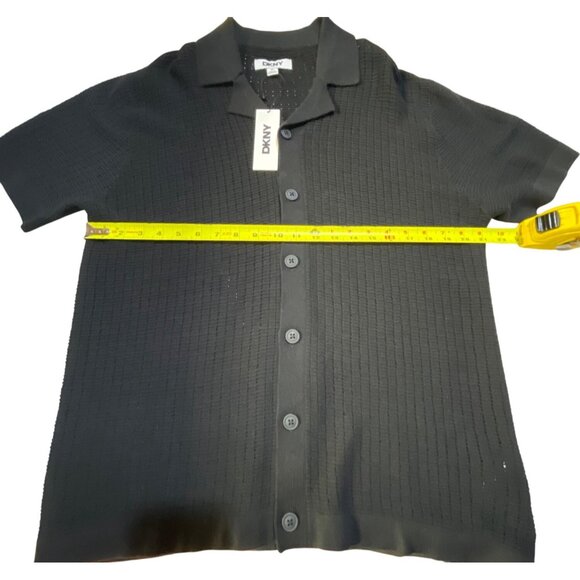 DKNY Mens  Size M Black Short-Sleeve Open-Knit Button-Up Shirt - Picture 6 of 11